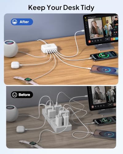 USB Fast Charger Block 50% Smaller 100W Max 6-Port GaN USB Charging Station - color: A-White, size: 100W