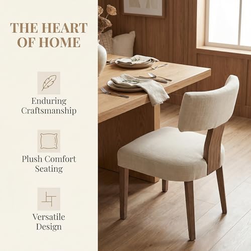 HNY Mid Century Modern Dining Chairs Set of 2, Upholstered Linen Kitchen & Dining Room Chairs with Ergonomic Curved Backrest, Solid Wood Legs, Farmhouse Accent Chair for Home, Apartment, Beige - color: Beige Curved
