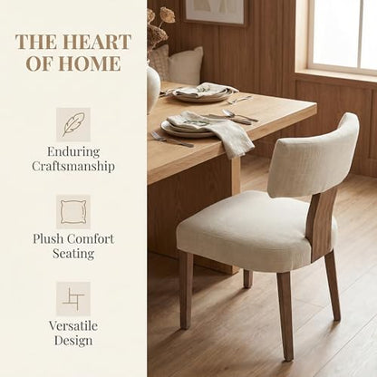 HNY Mid Century Modern Dining Chairs Set of 2, Upholstered Linen Kitchen & Dining Room Chairs with Ergonomic Curved Backrest, Solid Wood Legs, Farmhouse Accent Chair for Home, Apartment, Beige - color: Beige Curved