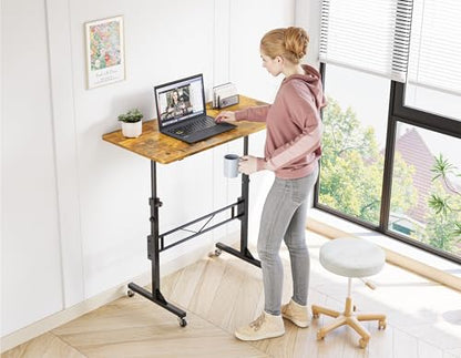 Standing Desk, 32 Inch Portable Small Desk Adjustable Height, Rustic | Rolling Home Office Desks with Wheels, Sit Stand Desk for Bedroom Walking Pad Home Office Small Space - color: Rustic