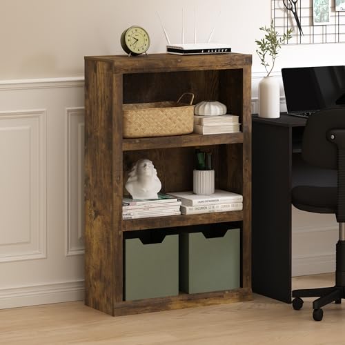 Furinno Rail 3-Tier Open Library, Amber Pine - color: Amber Pine, size: 3 Niveles