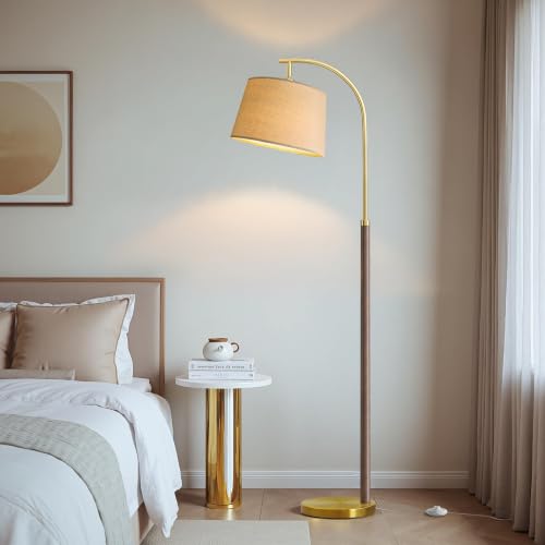 Real Wood Floor Lamps for Living Room Bedroom, 62" Mid Century Modern Lamp - color: Walnut & Gold
