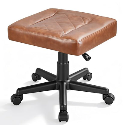 VECELO Under Desk Footrest, PU Ergonomic Foot Rest with Wheels, Comfort Padding, Height Adjustable for Relieving Leg Pain, Stiffness, and etc, Brown - color: Brown