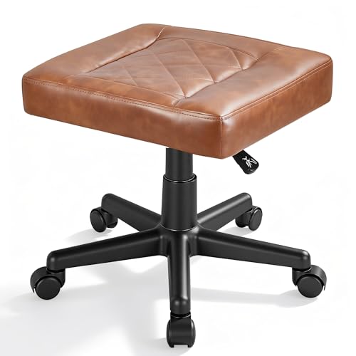 VECELO Under Desk Footrest, PU Ergonomic Foot Rest with Wheels, Comfort Padding, Height Adjustable for Relieving Leg Pain, Stiffness, and etc, Brown - color: Brown