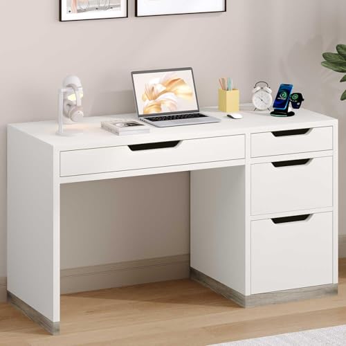 MaverickFurni White Desk with 4 Drawers, 52 Inch Computer Desk | 4 storage drawers, minimalist workspace for bedrooms and home offices, suitable for computer work, writing, and study - color: White, size: 52 Inch