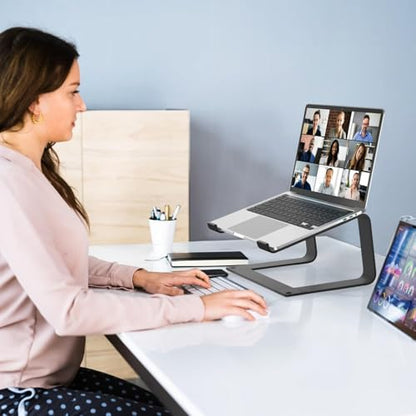 Laptop Stand for Desk Portable Computer Riser Metal Notebook Holder Printer Stand Office Desk Accessories Compatible with MacBook Air, Pro, Dell, HP, Lenovo and All 10-16" Laptops, Black - color: Black