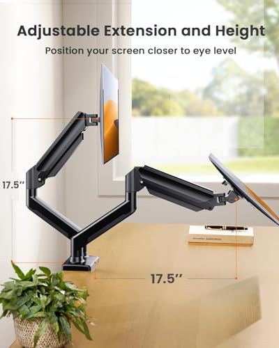 ErGear Dual Monitor Stand up to 33 inches Screen, Load-Bearing Max 22 lbs Each Arm, Adjustable Dual Monitor Mount, Sturdy Steel vesa Monitor Mount with Stable VESA 75x75 100x100mm - size: 17"-33", style: Dual Arms