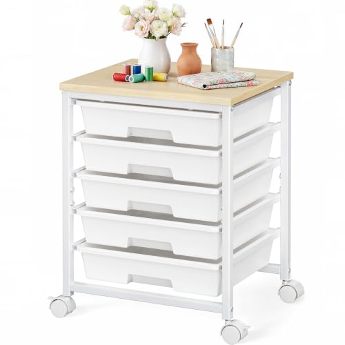 Pipishell Rolling Cart with 5 Drawers, Rolling Storage Drawer Cart with Lockable Wheels & Wood Tabletop, Craft Organizers and Storage for Craft Room, Classroom, Home Office, Kids Room, Classic White - color: Classic White, size: 5-Drawers