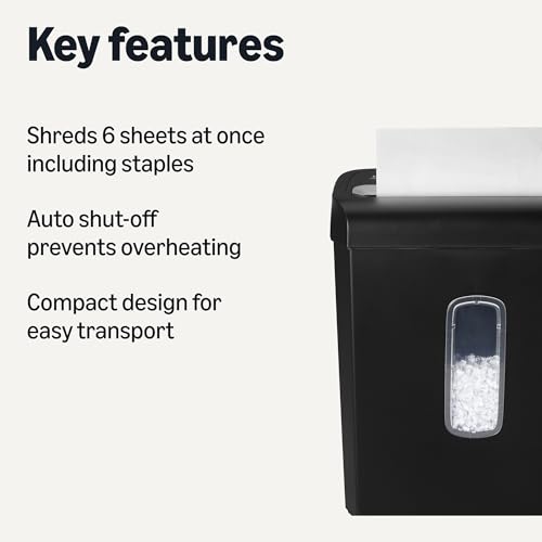 Amazon Basics 6-Sheet High Security Micro Cut Paper and Credit Card Shredder, 3.7 Gallon, Handles Staples, Compact Design for Home, Black - style: Micro Cut