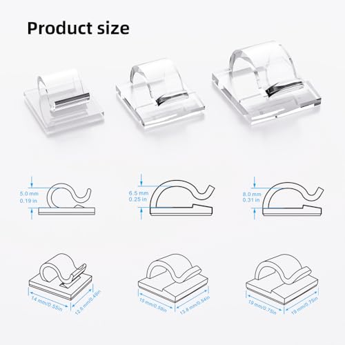 100 PCS Cable Clips Cord Organizer (Small, Medium,Large),Wire Holder for Cable Management, Outdoor Light Clips Light Hooks for LED String,Car Dash Cam, Extension Cord (Clear) - color: Clear