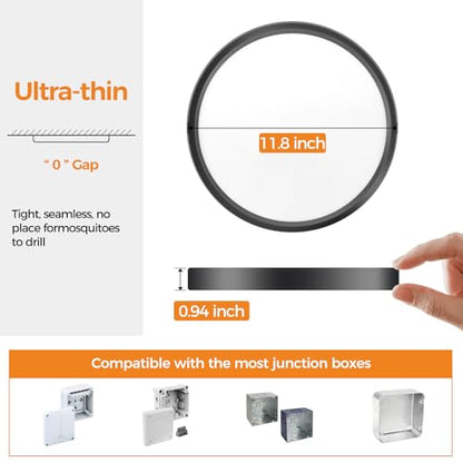 1PACK LED Flush Mount Ceiling Light Fixture, 3000K-4000K-6500K & 100W Equivalent Modern Kitchen Ceiling Lamp 24W 3200Lm 12 Inch Closet Round Surface for Bathroom Laundry Bedroom Hallway, Black - color: Black, size: 12Inch-1Pack