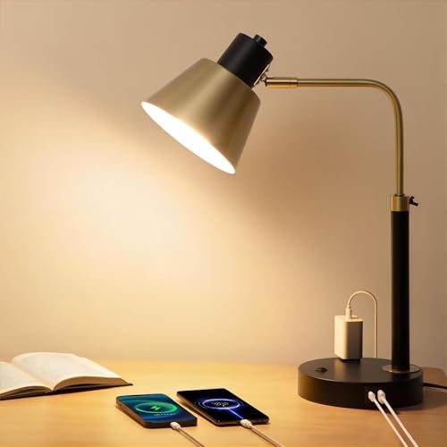 Adjustable Desk Lamp with Dual USB-C/A & AC Outlet 340° Swivel Lamp Head - style: Modern 1