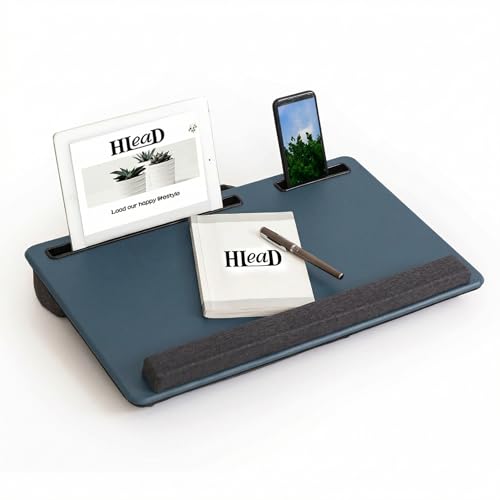 Lap Desk Home Office Lap Desk Portable Laptop Desk for Left Right - Handers with Whole Mouse Pad Wrist Pad Dual Cushion Phone Tablet Slots Fits Up to 17 Inch Laptops - color: Light Blue