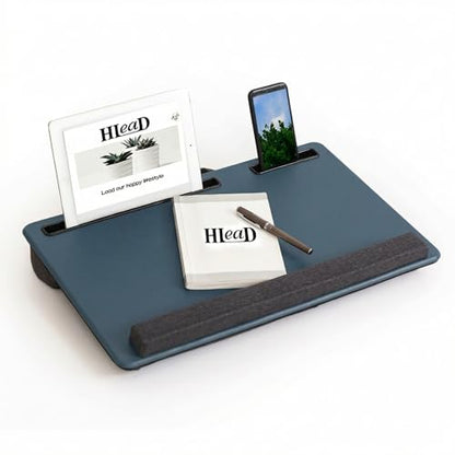Lap Desk Home Office Lap Desk Portable Laptop Desk for Left Right - Handers with Whole Mouse Pad Wrist Pad Dual Cushion Phone Tablet Slots Fits Up to 17 Inch Laptops - color: Light Blue