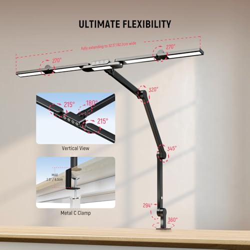NEEWER Basics 32.5" Clip On Desktop LED Light for Home Office, 23W LED Dimmable Architect Lamp with Table Desk Clamp, 5 Light Bars, Computer Drafting Video Conference Atmosphere Lighting, DL01
