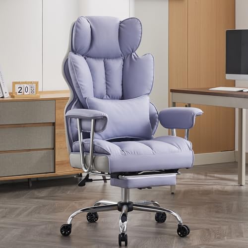 Efomao Executive Office Chair for Heavy People, High Back Computer Chair with Foot Rest, Height Adjustable PU Leather Office Chair,Big and Tall Office Chair (Purple) - color: Purple