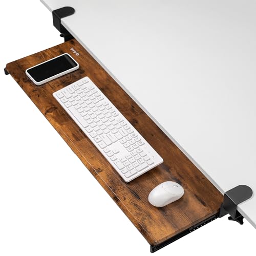VIVO Vintage Brown Large 34 x 11 in Under Desk Keyboard Tray, MOUNT-KB15EN | Keyboard Tray for Typing, Slide Out Platform, Rustic, Extra Sturdy C-Clamp Mount System, Computer Drawer, Black Frame - color: Vintage Brown, size: 34 inch