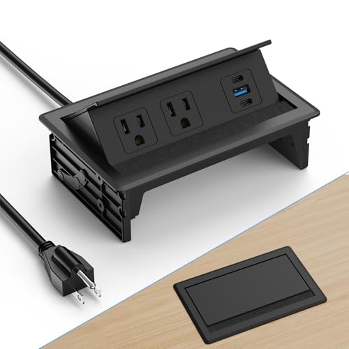 Recessed Conference Table Power Hub Outlet with Two PD 20W USB-C Ports Fast Charging,Table Connectivity Box with Flush Mounted Power Strip with 18W USB A for Desks, Office, 6FT Power Cord (Black) - color: Pure Black