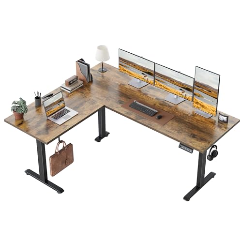 Klicelor L Shaped Standing Desk 63 x 48 Inch, Electric Height Adjustable Corner Desk for Home Office Workstation, Ergonomic Sit to Stand Computer Table with Memory Controller, Rustic Brown - color: Rustic Brown, size: 63 x 48 Inch