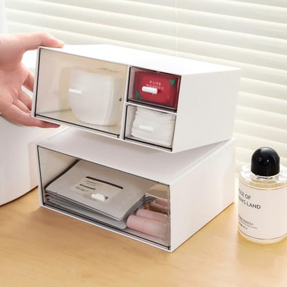 MILULUGO Desk Organizer with 4 Drawers, Makeup Organizer, Desktop Storage Box, Cosmetics Storage Box for nail polish, Lipstick, Brushes, Jewelry, Skincare, Bathroom Organization Boxes(White)