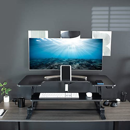 VIVO Black 36 in Electric Desk Converter, DESK-V000VE | Height Adjustable, Stand Up Desk Riser, Wide Keyboard Tray, Dual Monitor and Laptop Workstation, Black Frame, V Series - size: 36"