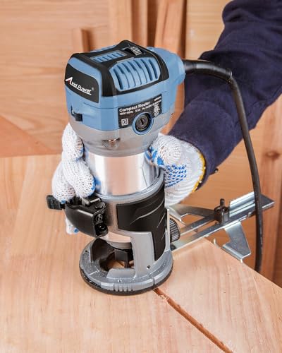 AVID POWER 6.5 Amp 1.25 HP Compact Router Tools for Woodworking, Fixed Base Wood Router with Trim Router Bits, 6 Variable Speeds, Edge Guide, Roller Guide, Dust Hood (Blue, 65mm) - color: Blue