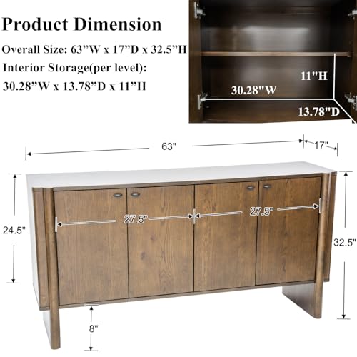Ya-Home Modern Sideboard Buffet Cabinet with Storage, Accent Farmhouse Buffet Coffee Bar Cabinet with 4 Doors, Wooden Media Console Table Credenza for Living Room/Kitchen/Entryway, Brown - color: Brown