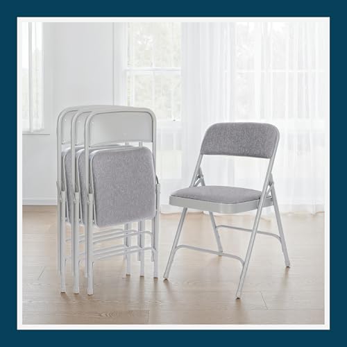 OEF Furnishings OEF2200 Series Heavy-Duty Premium Fabric Padded Upholstery Double-Hinged Folding Chairs (4-Pack, Slate Gray) - color: Grey