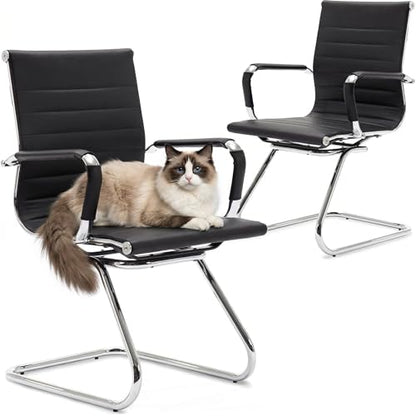 HNY 2-Pack PU Leather Office Guest Chairs - color: Black, size: 2 PCS