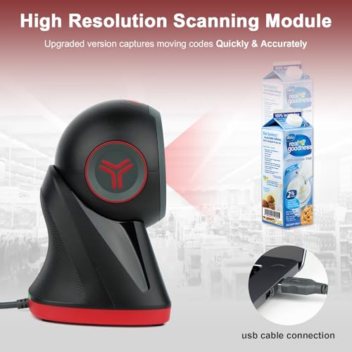 OBZ 2D Handsfree Barcode Scanner,Omnidirectional QR Code Reader,Wired USB Scanners for Computers,Automatic Sensing Desktop Scanner for Windows Mac Linux,Drop-Resistant for Retail Store POS - style: Hands-Free Scanner