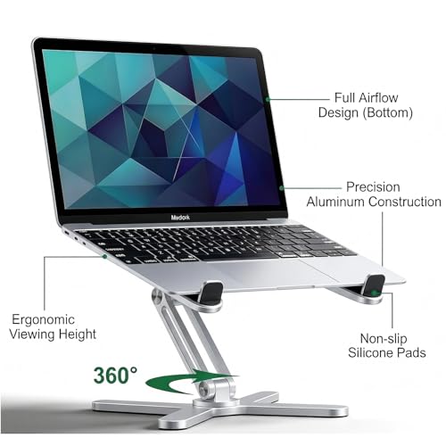 Atizzy 360 Rotating Laptop Stand Riser, Foldable for Desk, Silver - color: Silver