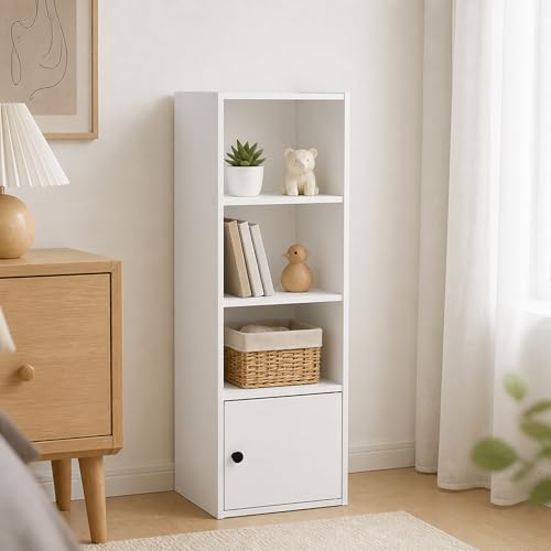 3-Tier Bookcase with Closed Storage, Cube Bookshelf, Book Shelf, 9.3 x 12 x 31.5, for Living Room, Home Office, Bedroom, White - color: White, size: 3 Tier