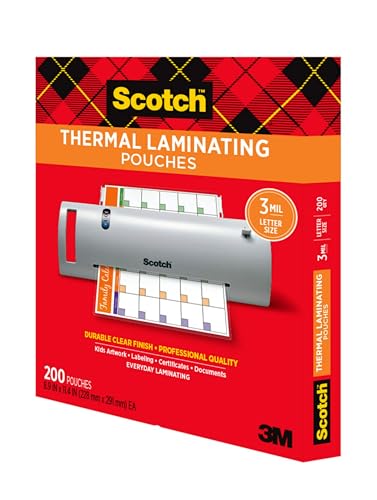 Scotch Thermal Laminating Pouches,Clear,3 mil.,Ideal Office or School Supplies,Fits Letter Sized Paper (8.9 in. × 11.4 in.),(Pack of 1200) - size: 1200-Pack