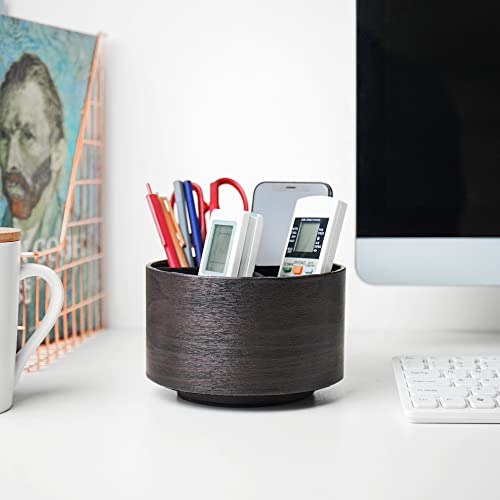 Round Leather Art Supply Organizer,Remote Control Holder,360 Degree Spinning,Multi-Functional Pencil Holder,4 Compartments Desktop Stationary Organizer(1-Dark Brown2) - color: 1-Dark Brown2