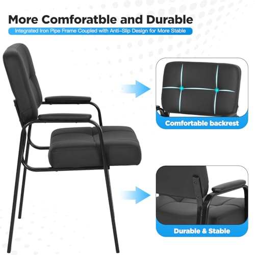 FDW Office Guest Chair Reception Chair Waiting Room Chairs with Padded Armrest PU Leather for Home Office Reception Meeting Room Chair Lobby No Wheels, Black (2, Black)