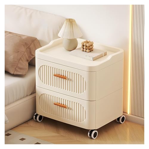 Rolling Nightstand with 3 Drawers, Slim Bedside Table - size: 42x31.5x41.5cm