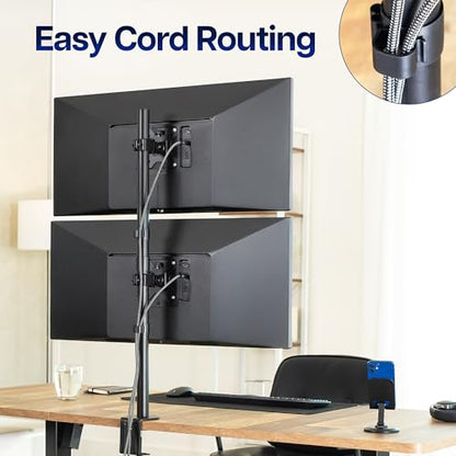 VIVO Dual Vertically Stacked Monitor Desk Mount, Extra Tall Adjustable Stand for 2 Ultrawides up to 34 inches, 22 lbs Capacity, Black, STAND-V002T | Black, Adjustable Monitor Arm, Grommet or C-Clamp Mounting, Vertical Computer Stand for 2 Monitors, Holds