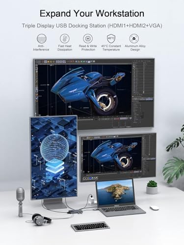 USB 3.0 Laptop Docking Station Triple Display 2 HDMI VGA Dual Monitor Hub - color: Classic Gray