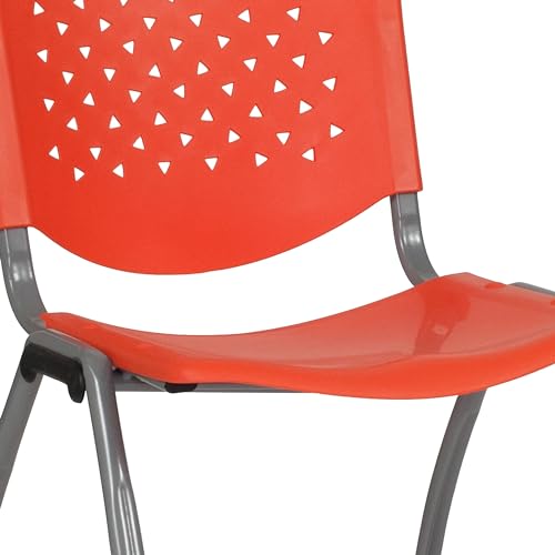 Emma + Oliver Home and Office Orange Plastic Stack Chair with Performa | Powder Coated, 880 LBS. Weight Capacity - color: Orange