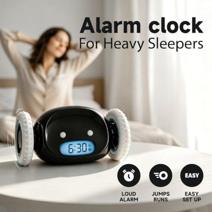 CLOCKY Runaway Digital Loud Rolling Alarm Clock for Heavy Sleeper Adults - color: Black