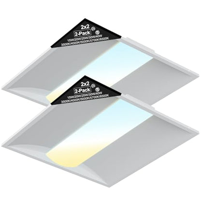 2x2 LED Troffer Light, 2-Pack, Backlit Panel, 15W–40W Selectable, 5CCT, 0–10V Dimmable, ETL, Drop Ceiling - size: 2x2FT-2pack