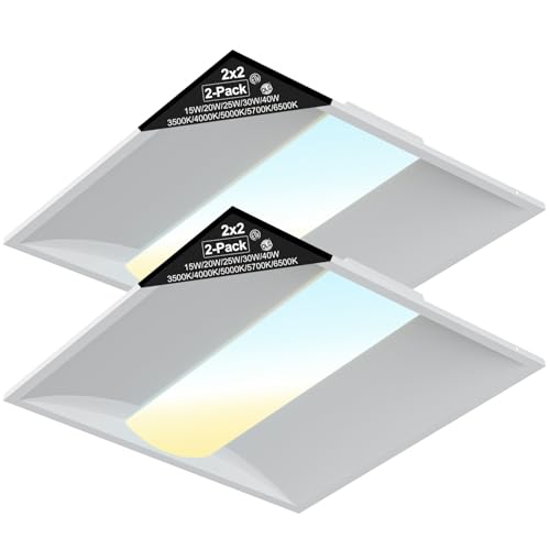 2x2 LED Troffer Light, 2-Pack, Backlit Panel, 15W–40W Selectable, 5CCT, 0–10V Dimmable, ETL, Drop Ceiling - size: 2x2FT-2pack