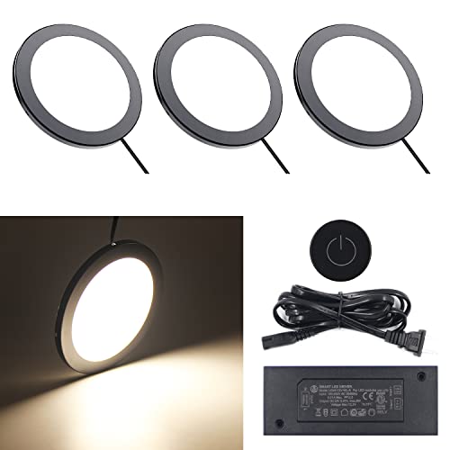 VST Under Cabinet Mini Panel Lighting 3PCS 3.94inch 12V 2.5W(Total 7.5W) with Wireless Dimmer Switch, Surface Mount Puck Light for Kitchen Van Truck Car Galley Downlight (Round Black4000K) - color: 3 Pack Round Black
