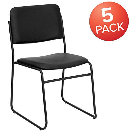 Flash Furniture 5 Pack HERCULES Series 500 lb. Capacity High Density Black Vinyl Stacking Chair with Sled Base | Sled Base, Vinyl Upholstery, 500 LBS. Weight Capacity - color: Black Vinyl/Black Frame, size: Set of 5