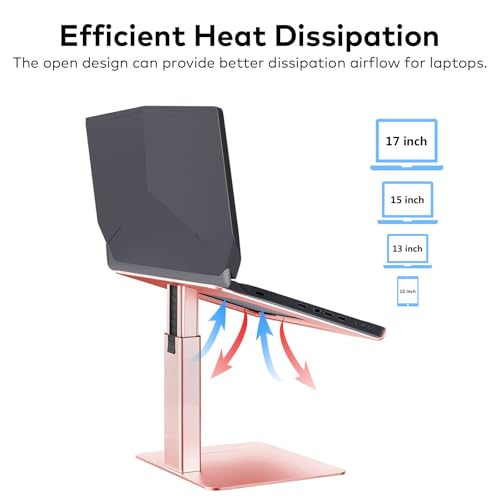 Ergonomic Aluminum Laptop Stand for Desk Adjustable Sit to Stand Riser DJ Laptop Stand Adjustable Height from 7-15 Inches Aluminum - color: Rose