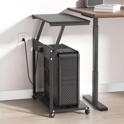 FANXIYQ Computer Tower Stand with Charging Station, Adjustable Height PC Tower Stand for Floor & Carpet, Rolling CPU Holder Cart with Top Shelf, Under Desk PC Cart, Black - color: Black