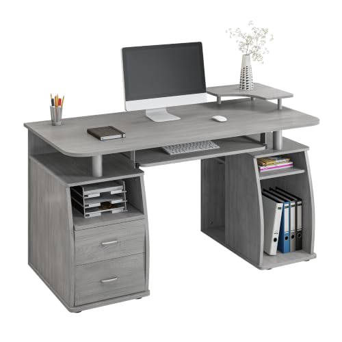 Techni Mobili 47" Computer Desk w/Drawers, Storage & Printer Shelf, Grey