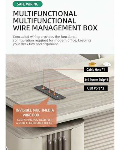 L-Shaped Executive Desk with Side Cabinet and Multimedia Socket - color: A-right, size: 78.7in