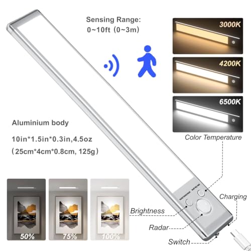 2 Pack Under Cabinet Lighting, 10in Rechargeable Motion Sensor Light Indoor - size: 10in-2pack