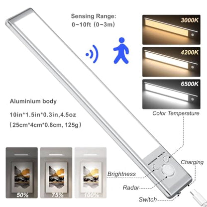 6 Pack Under Cabinet Lighting, 10in Rechargeable Motion Sensor Light Indoor - size: 10in-6pack